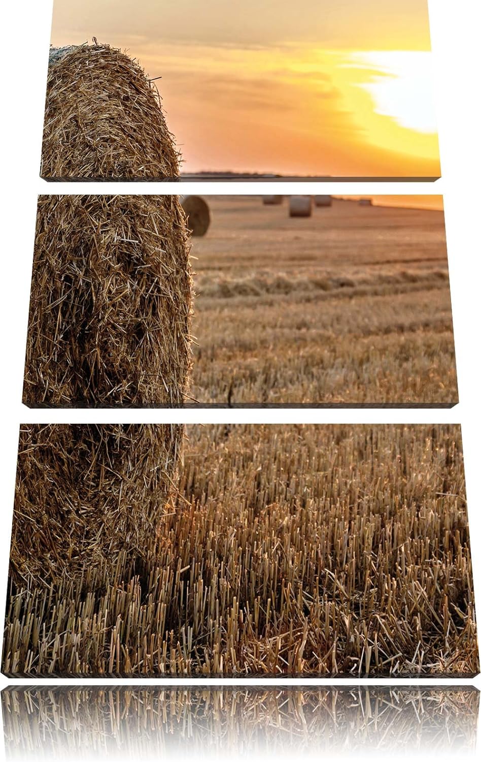 Pixxprint Strohballen auf Feld als Leinwandbild/Grösse: 3 Teilig (120x80) cm/Wandbild/Kunstdruck/fer