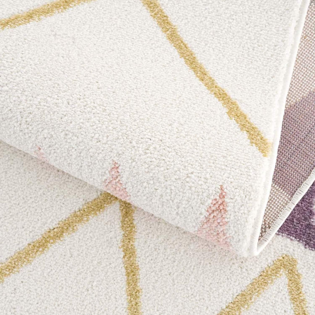 carpet city Kinderteppich Läufer - Zickzack-Motiv 80x150 cm Creme Rosa - Kinderzimmer Teppich Modern