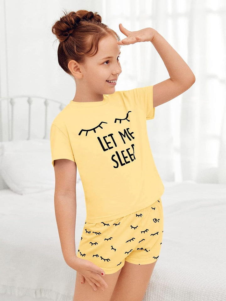 Haloumoning Mädchen Schlafanzüge Sommer Niedliche Shorts Set Bequem Kurzarm Cartoon bedrucktes Pyjam