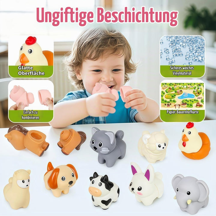 10pcs Bauernhof Tier Matching Spielzeug, Montessori Spielzeug für Kleinkinder, Farbsortierung &amp; Stap