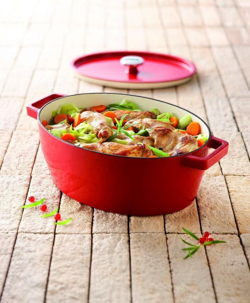 Pyrex Bratentopf, Gusseisen, rot