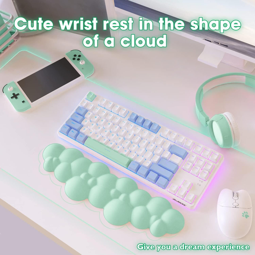 A.JAZZ 3 in 1 Cloud Ergonomische Tastatur-Handballenauflage,Mauspad und Untersetzer-Set,PU-Leder,rut