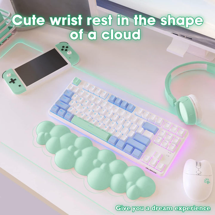 A.JAZZ 3 in 1 Cloud Ergonomische Tastatur-Handballenauflage,Mauspad und Untersetzer-Set,PU-Leder,rut