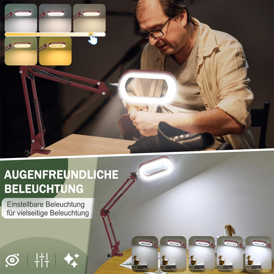 Veemagni 10X Rectangle Lupe mit Licht und Ständer, 5 Farbmodi stufenlos dimmbar, 2-in-1 LED beleucht