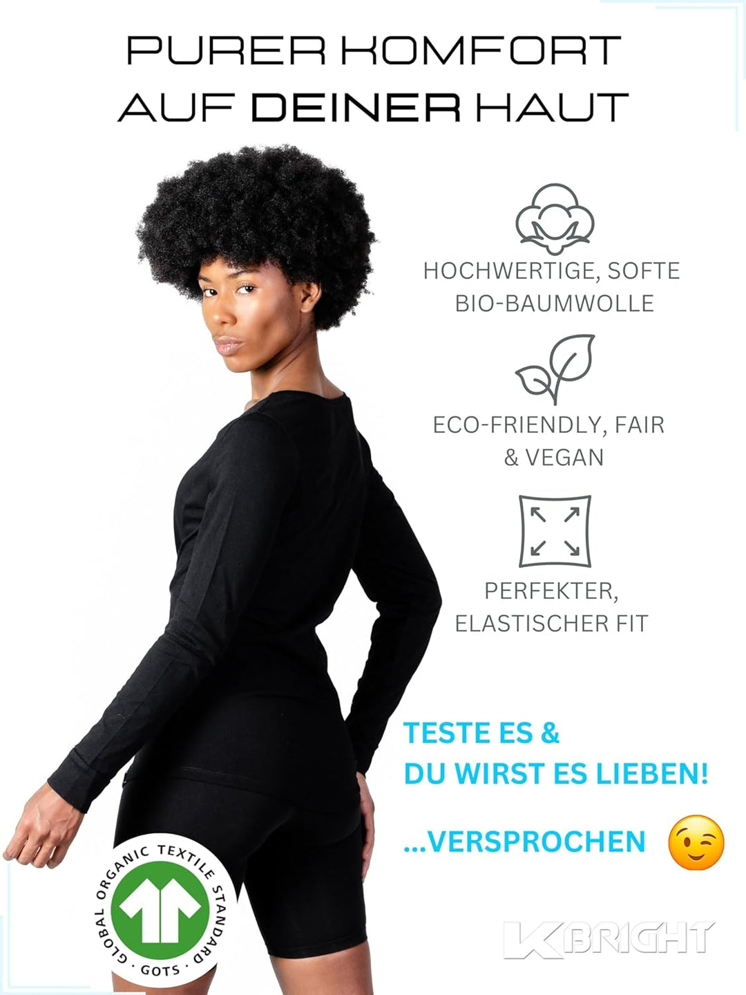 K-BRIGHT Langarmshirt Damen Langarm Nachhaltig Bio Baumwolle Damen Oberteil Sommer Sportshirt Funkti