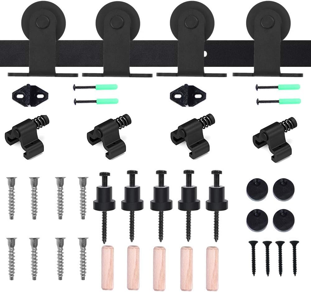 QINAIXQM Schiebetürsystem 182cm Komplettset - T-Form Schiene Schwarz Mit Rollen