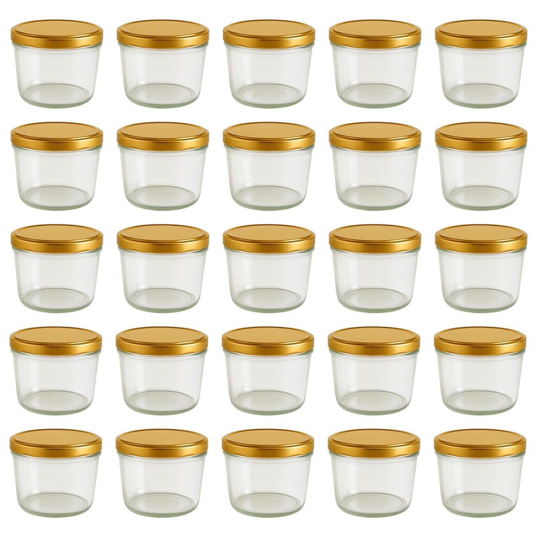 Vitrea 25x Marmeladengläser 230 ml - mit Deckel Gold TO 82 - Einmachgläser zum befüllen mit Schraubd