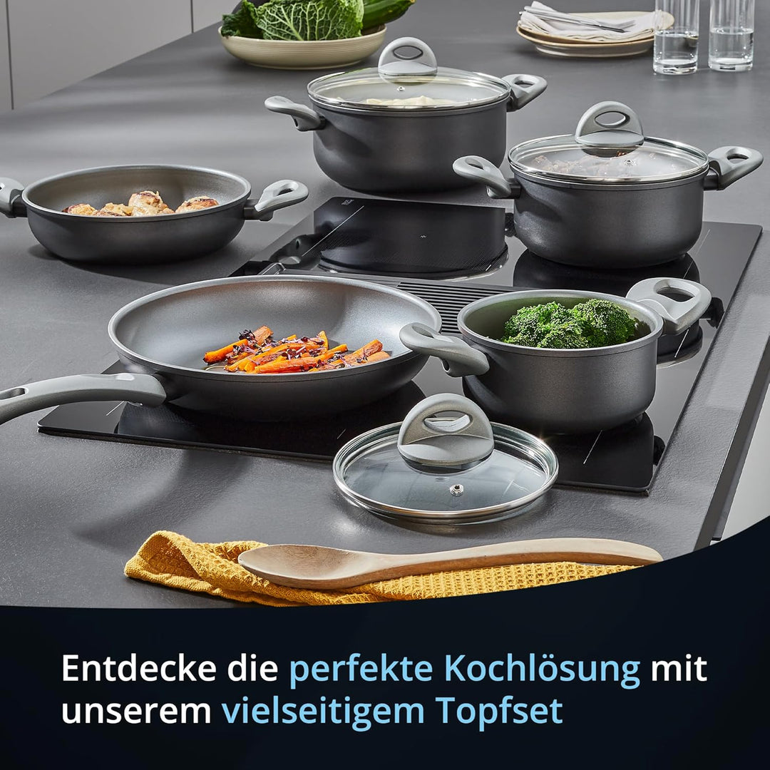 KHG Topf- und Pfannenset 5-teilig Induktion Antihaftbeschichtung Spülmaschinengeeignet - geschmiedet