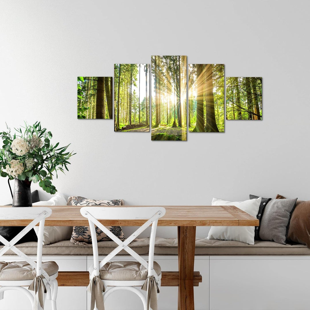 Runa Art Wandbilder Wald Landschaft 5 Teilig Bild auf Vlies Leinwand Deko Schlafzimmer Wohnzimmer So