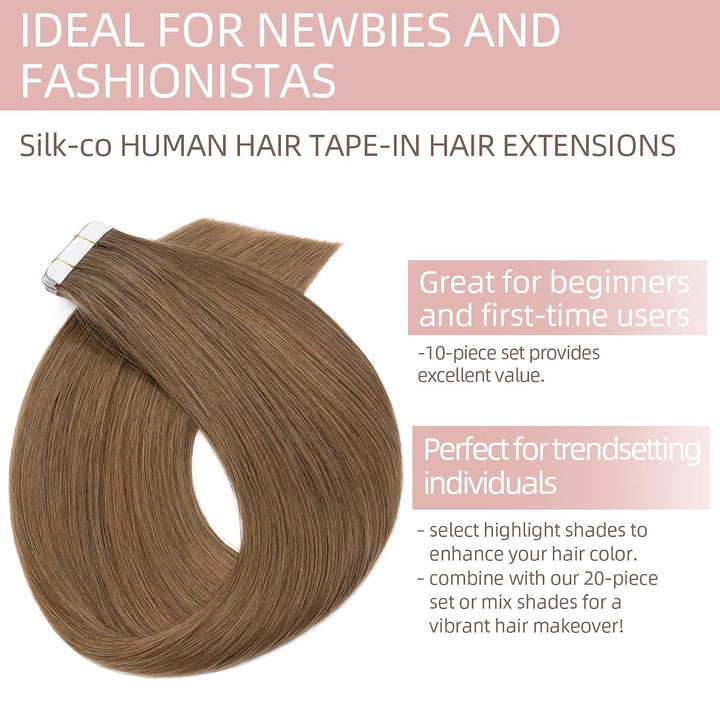 Silk-co Tape Extensions Echthaar 10stk, Remy Tape in Extensions Haarverlängerung, Skin Weft Echthaar