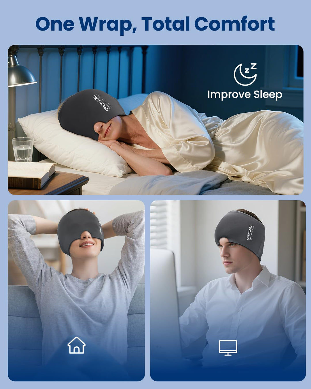 ONLYCARE Mütze Migräne Relief Cap, Headache Relief Hat Kühlmaske Kühlmütze Kopfschmerzen Maske Kühlh