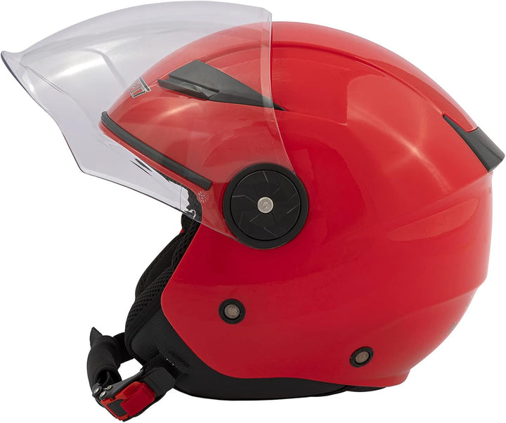 Motorradhelm Motorrad Roller Offenes Jet Scooter Helm Viser ECE 22 BACKLINE 57-58 cm ( M) Rot, 57-58