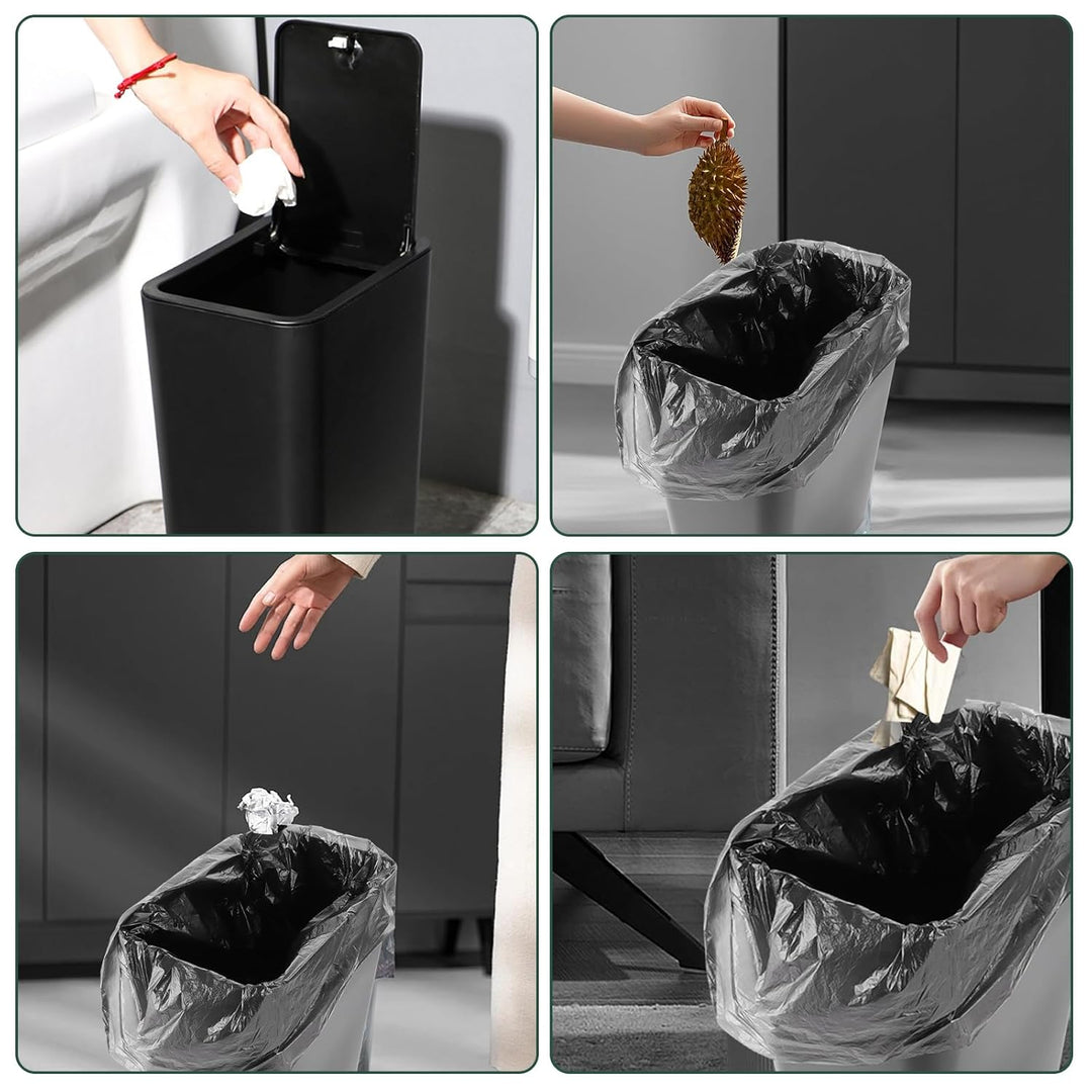 MIVIDE 2 Stück 12.5L Mülleimer Schwarz mit Pop-Up Deckel, Kunststoff für Küche Badezimmer Büro WC -