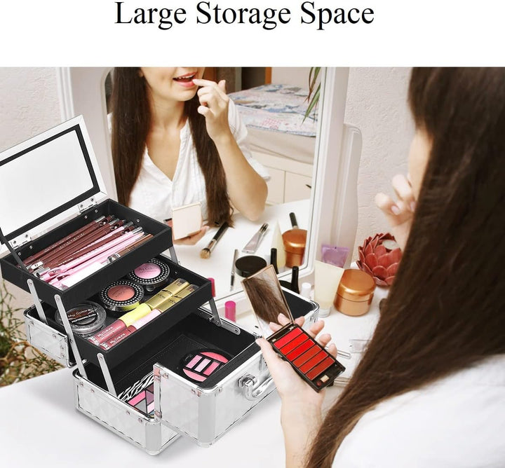 GIANTEX Kosmetikkoffer mit Spiegel, Beauty Make-up Case Schminkkoffer aus ABS und Aluminium, 2 auszi