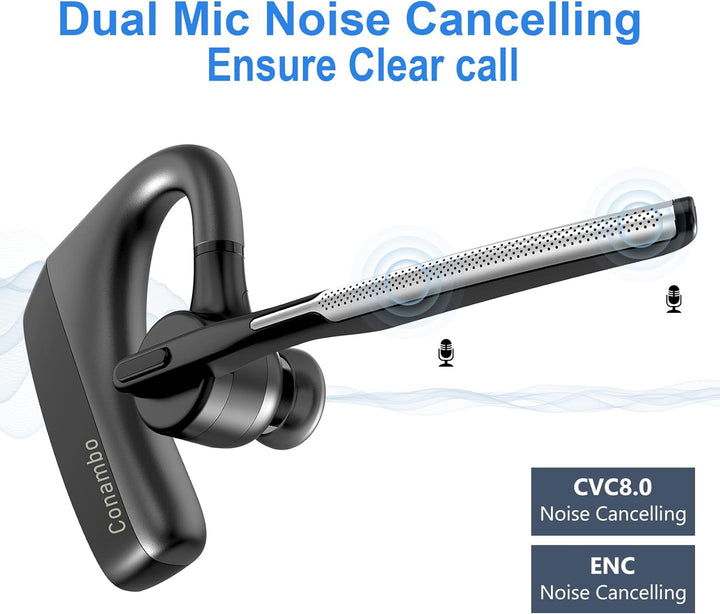 Conambo Bluetooth Headset V5.1 Wireless Headset Hands-Free CVC8.0 Dual-mic, Noise cancelling, Mute K