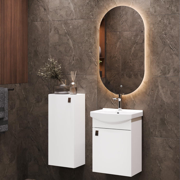 Planetmöbel Waschbecken mit Waschbeckenunterschrank/Waschtisch-Unterschrank 45cm Gäste Bad WC (Weiss