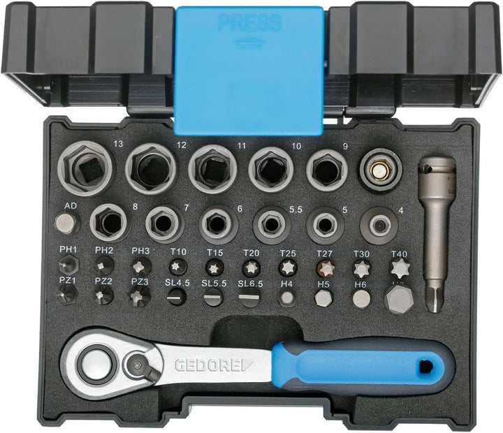 Bit-Steckschlüsselbox mit Knarre 1/4" 35tlg