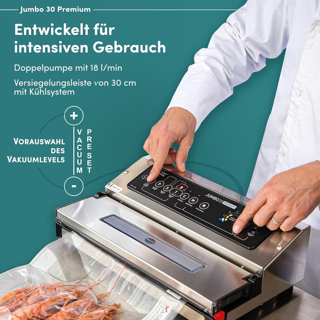 Magic Vac, Jumbo 30 Premium, Heavy Duty Lebensmittel-Vakuummaschine aus Edelstahl, Ideal für Vakuumb