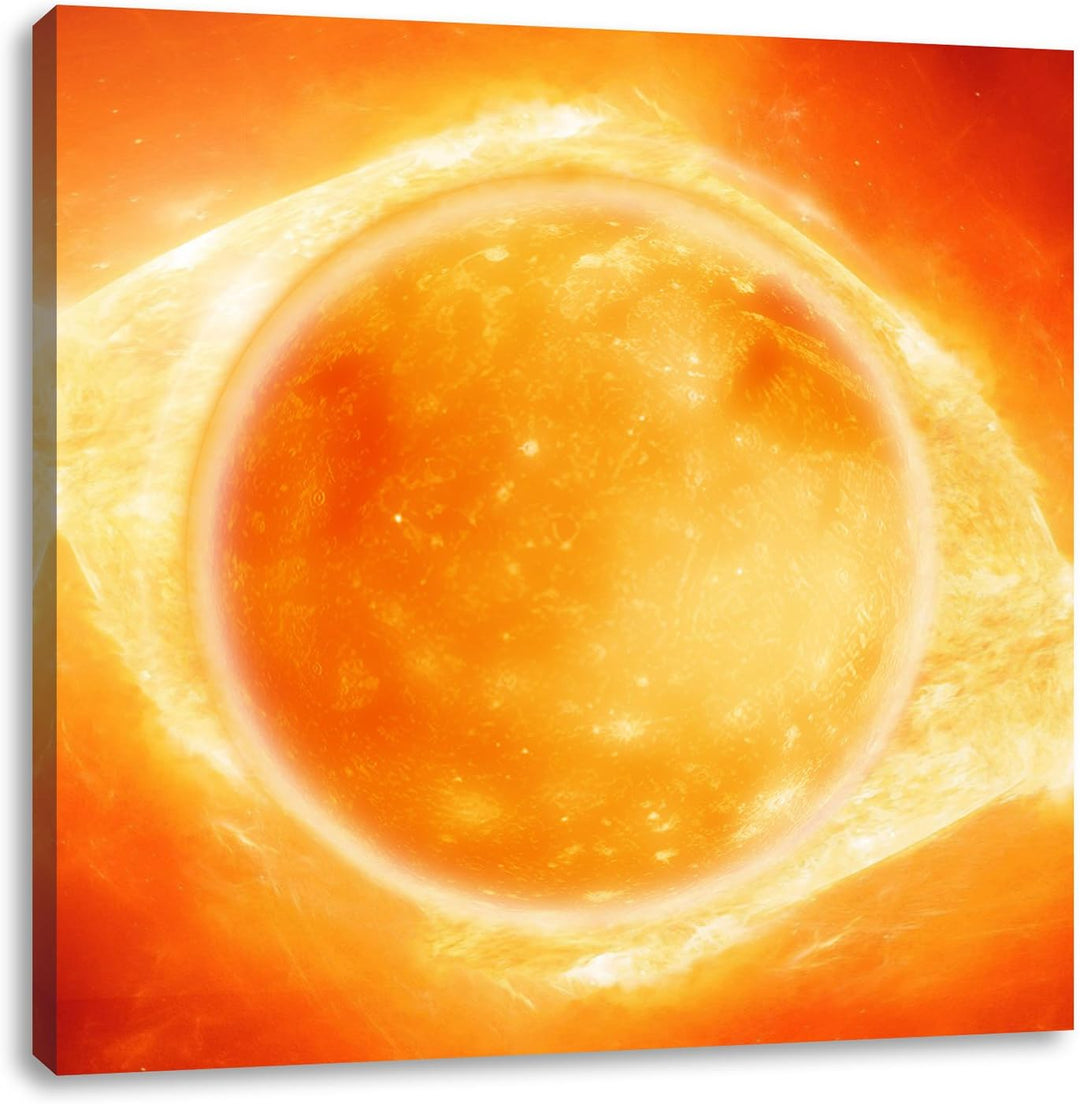 Pixxprint Sonne Feuerball, Format: 70x70 auf Leinwand, XXL riesige Bilder fertig gerahmt mit Keilrah