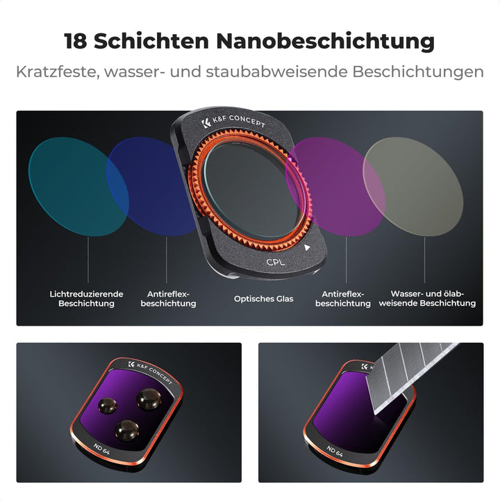 K&F CONCEPT magnetisches ND Filter Set, kompatibel mit DJI Osmo Pocket 3, 4er Pack CPL Filter, ND16,