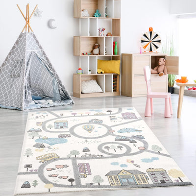 payé Teppich Kinderzimmer Läufer - Creme - 80x150cm - Strassenteppich Pastellfarben Spielteppich Kin