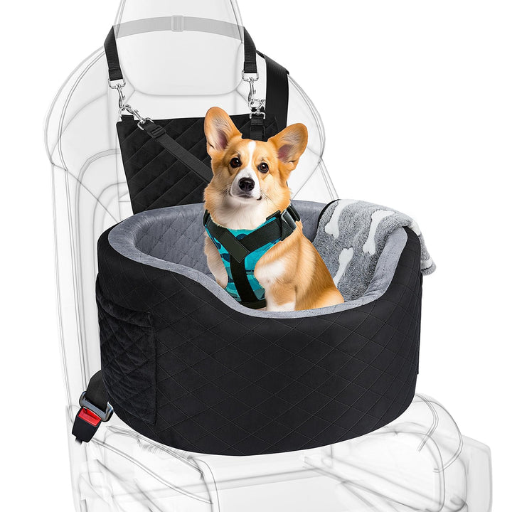 Hundeautositz für kleine Hunde – Schwarzer Booster Autositz mit 28D Memory Foam, Rutschfester Wasser