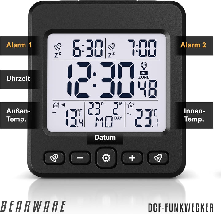 CSL - Funk Wetterstation Funk mit Aussensensor - Funkwecker digital - Innentemperatur und Aussentemp
