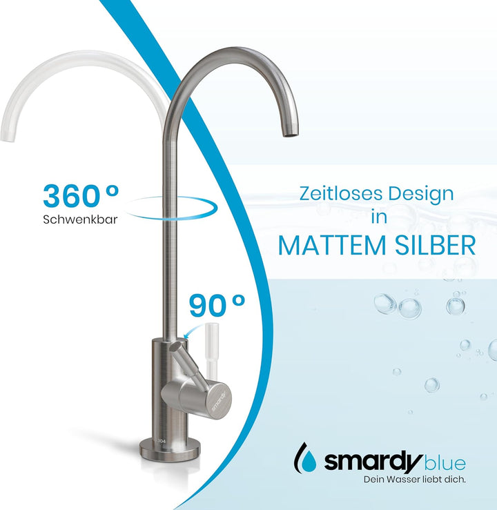 smardy UNO201 Osmose Wasserhahn Edelstahl, 360° schwenkbar für Umkehrosmose und Wasserfilter 1/4"(6,