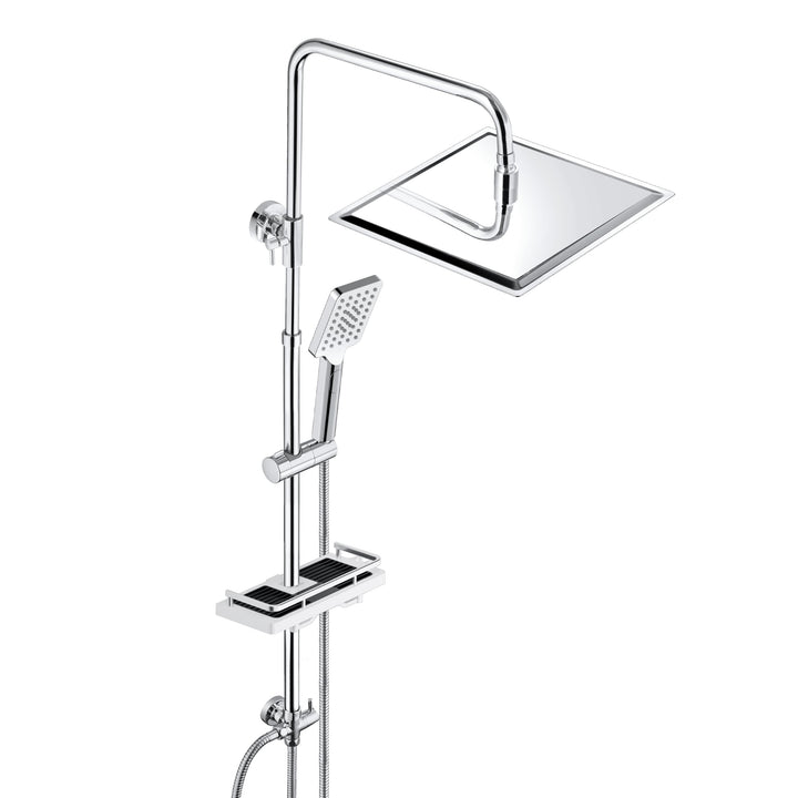 JOHO Edelstahl Regendusche Duschsystem Duschset Duschstange mit Ablage Chrom(Kopfbrause 25x25cm) 252