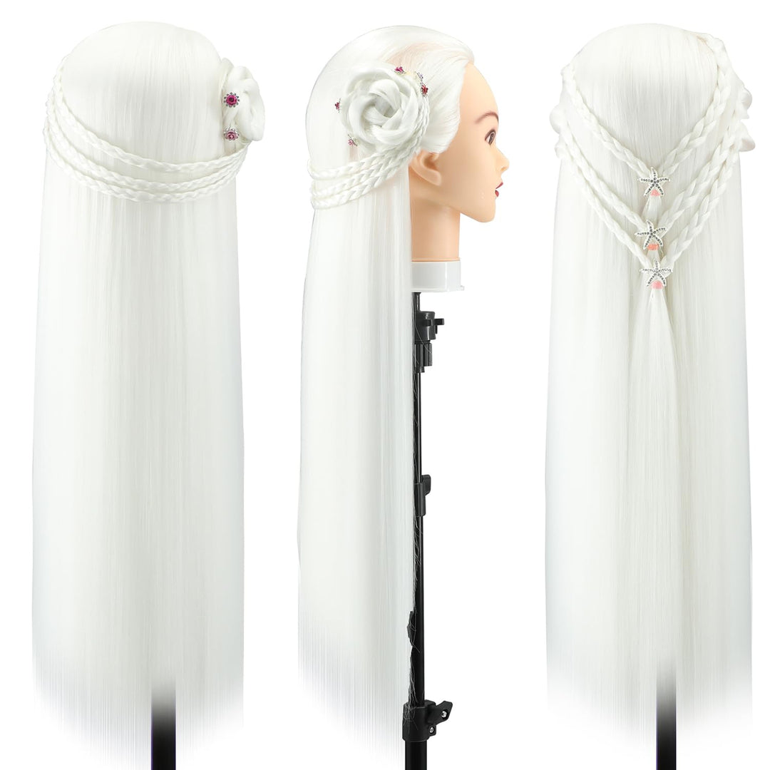 Trainingsköpfe, 28 inch Übungskopf Frisierkopf Friseur 100% Synthetikfaser-Haar Styling Kopf Frisier