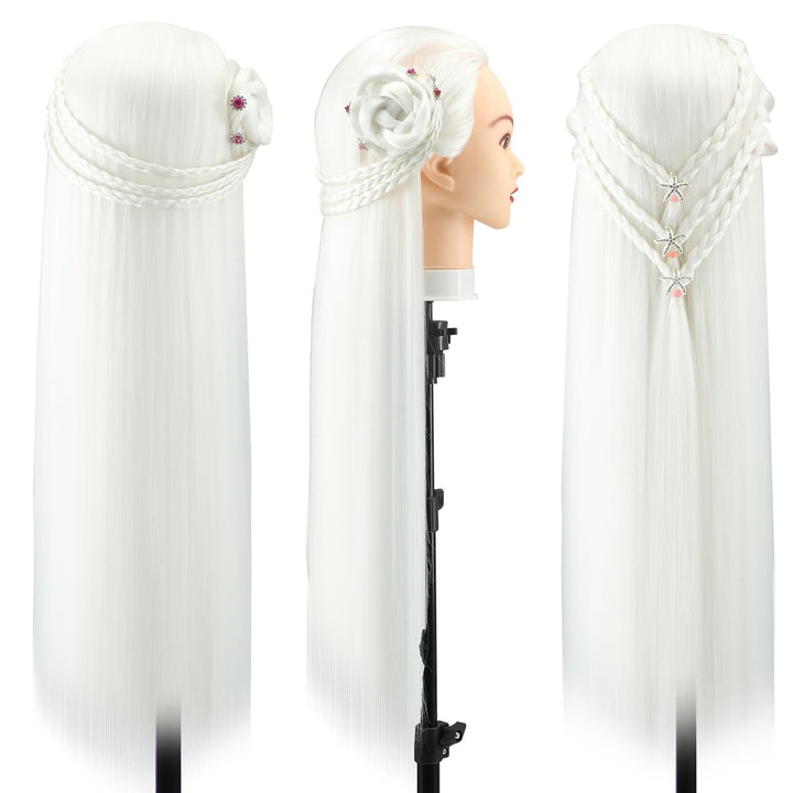 Trainingsköpfe, 28 inch Übungskopf Frisierkopf Friseur 100% Synthetikfaser-Haar Styling Kopf Frisier