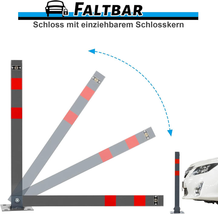 Ikodm 4 Stück Parkplatzsperre Klappbar Parkpfosten Absperrpfosten mit 12 Schlüssel mit Warnstreifen