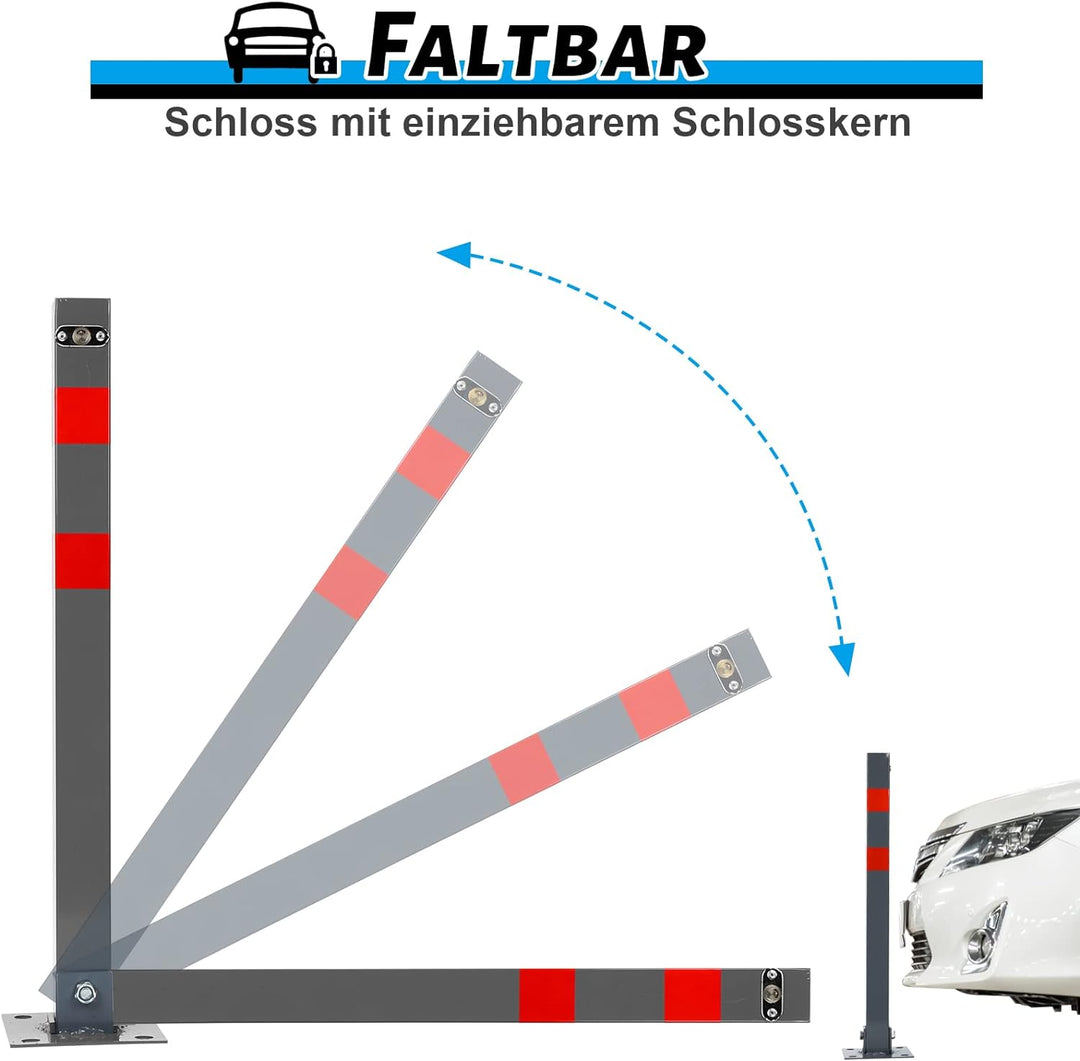 Yakimz Parkpfosten Parkplatzsperre 3 Schlüssel Sperrpfosten klappbar Stahl Robust Standfuss Stabil P