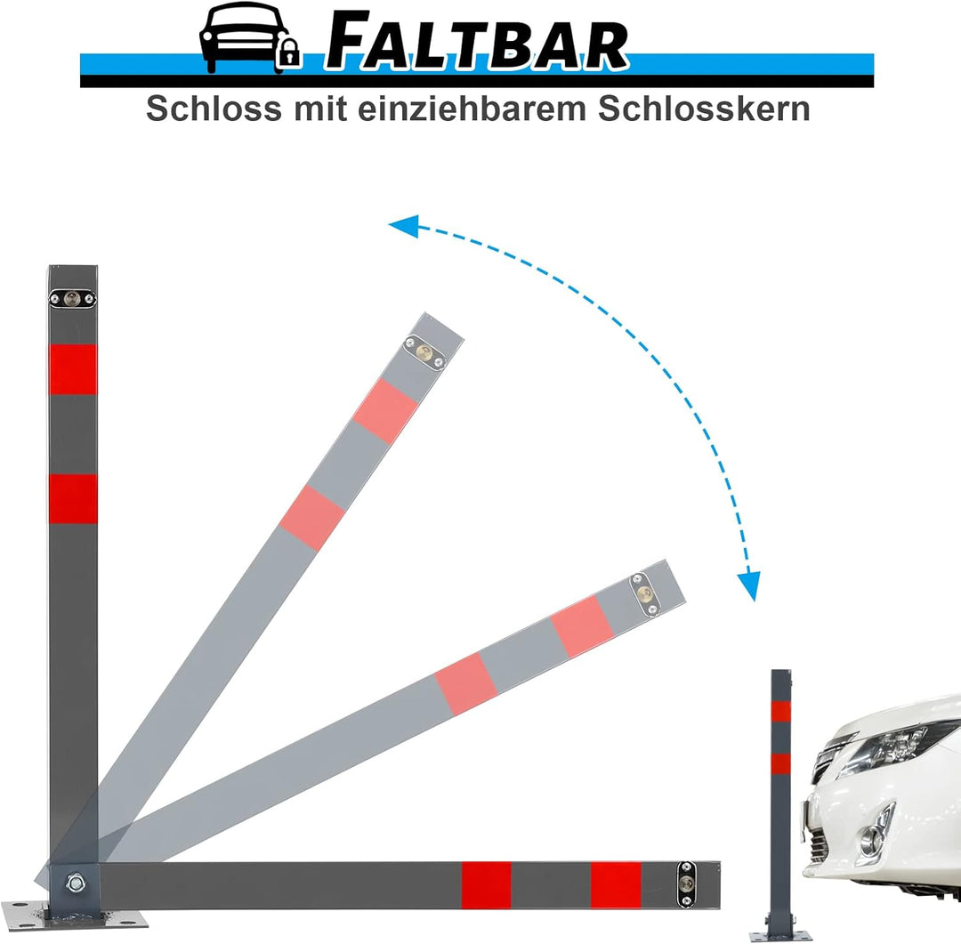 Ikodm 4X Parkpfosten Klappbar, Parkplatzsperren mit Reflexstreifen, Robust Standfuss Absperrpfosten,