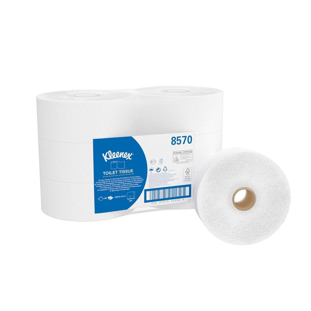 Kleenex Jumbo Toilettenpapierrolle 8570 – 6 Rollen mit je 500 weissen, 2-lagigen Blättern