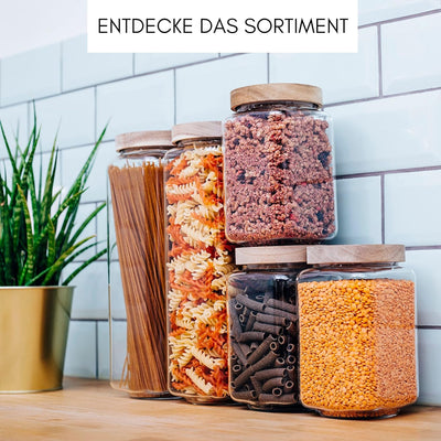 Econovo® Vorratsgläser eckig Set mit Deckel 1800ml (2-teilig) aus mundgeblasenem Borosilikatglas, st