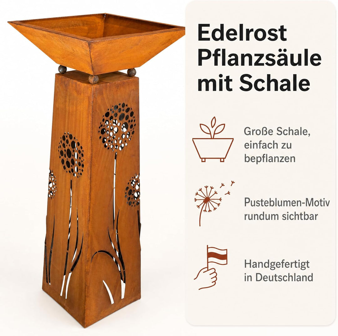 Rostikal Pflanzsäule Pusteblume 120 cm - inkl. Abnehmbarer Dekorative Pflanzschale - Hochwertige Gar