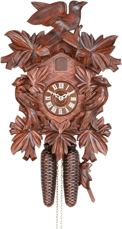 Cuco Clock Kuckucksuhr Schwarzwalduhr 'Im Blätterwald' Wanduhr aus Holz, 38 x 29 x 16cm, 8 - Tage We