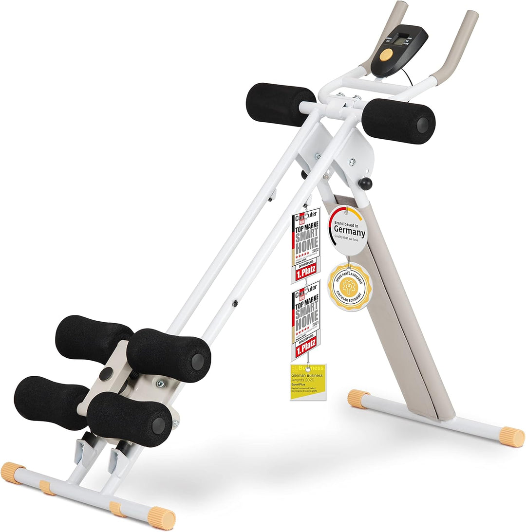 SportPlus Bauchtrainer für zuhause klappbar - Bauchmuskeltrainer, Bauchroller mit 3 oder 4 Trainings