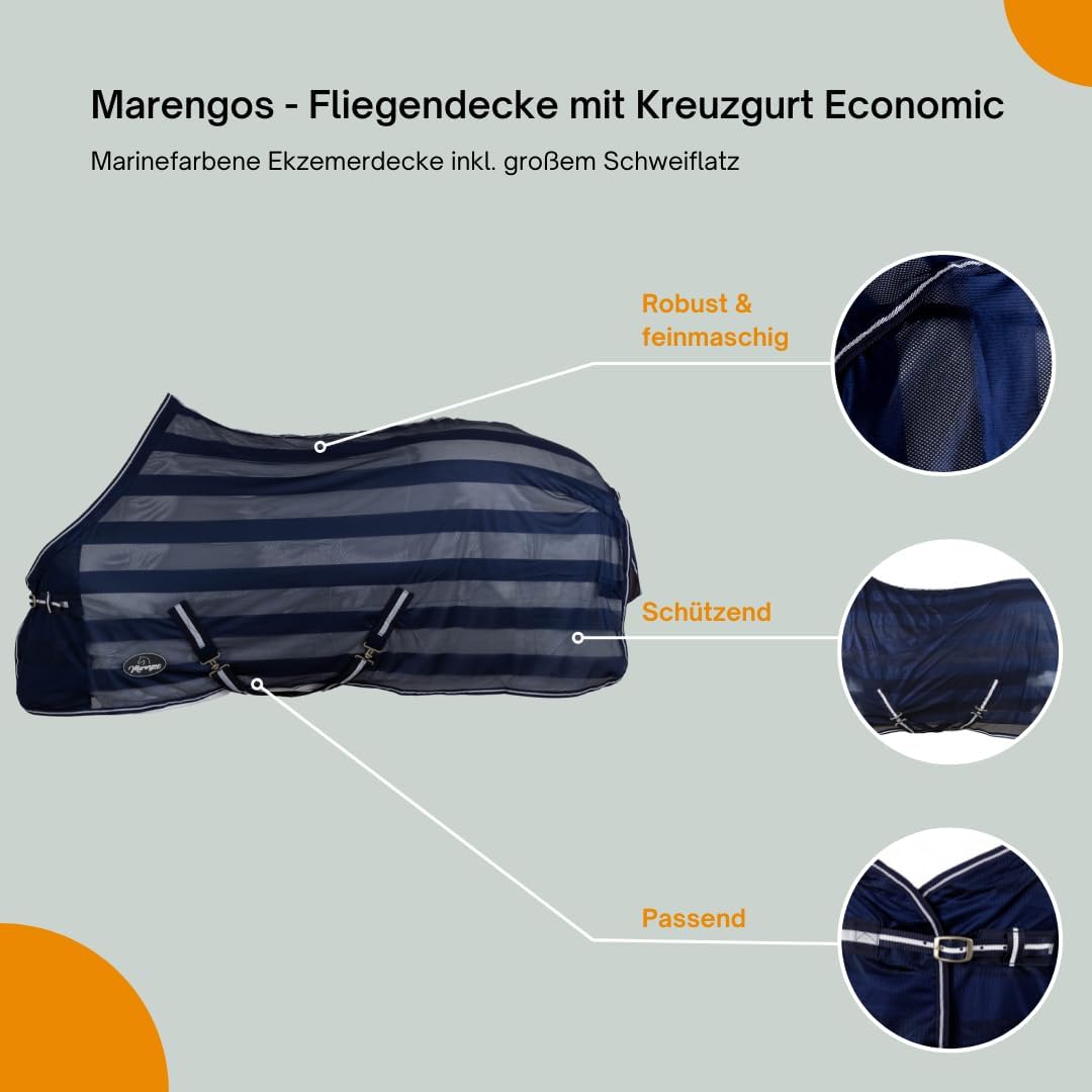 Marengos - Fliegendecke mit Kreuzgurt Economic | Schutz vor Insekten &amp; Plagegeistern | Ekzemerdecke