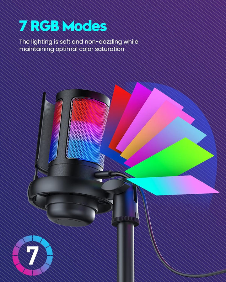 Gaming Mikrofon PC RGB, COCONISE, für Streaming Podcast Studio, USB Microphone für PS4 PS5 Mac, Ein-