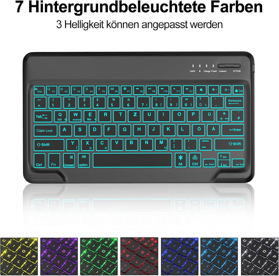 Hülle mit Tastatur für iPad Pro 12.9 (6/5/4/3 Gen), 7 Farben Beleuchtung, Deutsches QWERTZ, Magnetis