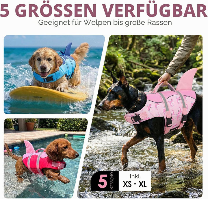 AOFITEE Schwimmweste Hund Mittel, Hoher Auftrieb Hundeschwimmweste Hai, Verstellbar &amp; Ripstop Rettun