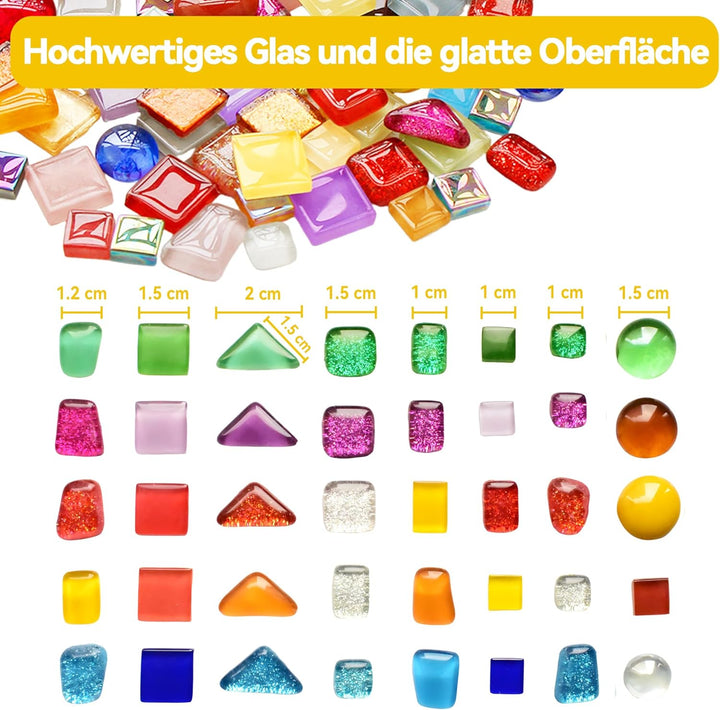 AiYoYo 650g Bunte Mosaiksteine Set Glitzernde Glasstücke für erwachsene DIY Polygonal Verschiedene M