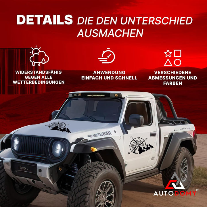 Autodomy Kompass Off Road Sport Trail 4x4 Weltkarte Aufkleber Paket 2 Stück für Auto oder Motorrad (
