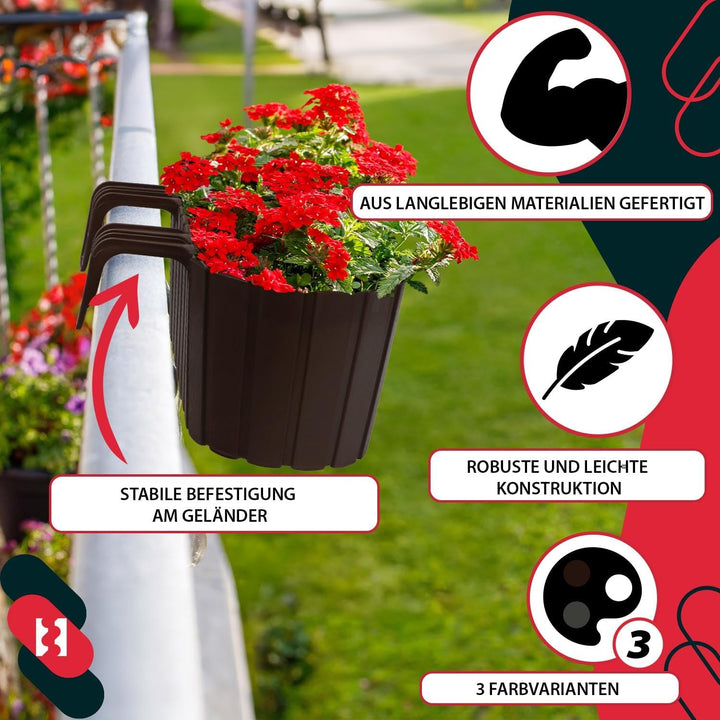 KOTARBAU® 2er Set Blumenkasten für Balkon - 40 x 15 x 15 cm - Blumenkasten für Balkongeländer - Balk