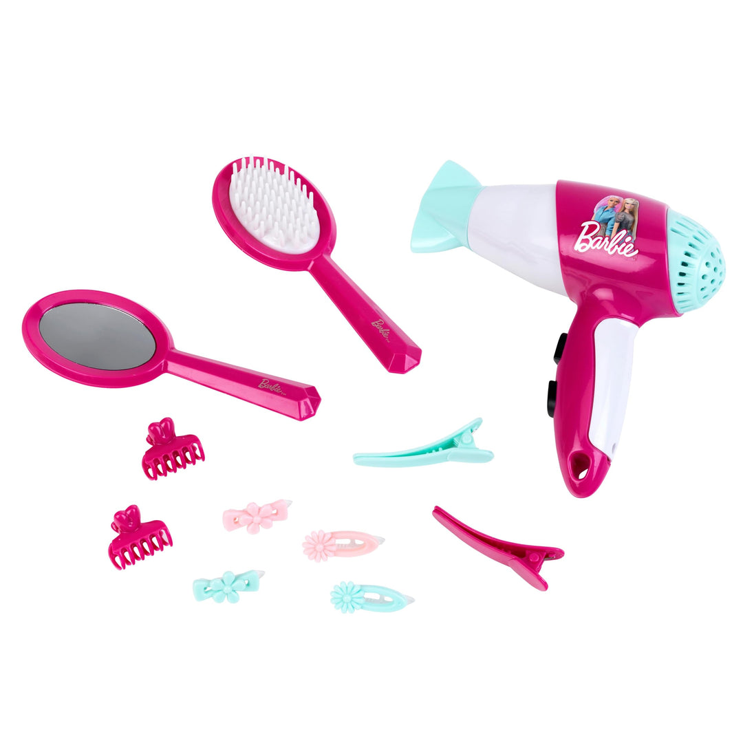 Theo Klein 5790 Barbie Frisier-Set I Zubehör und Accessoires im Barbie-Look I Inkl. Kinder-Föhn mit