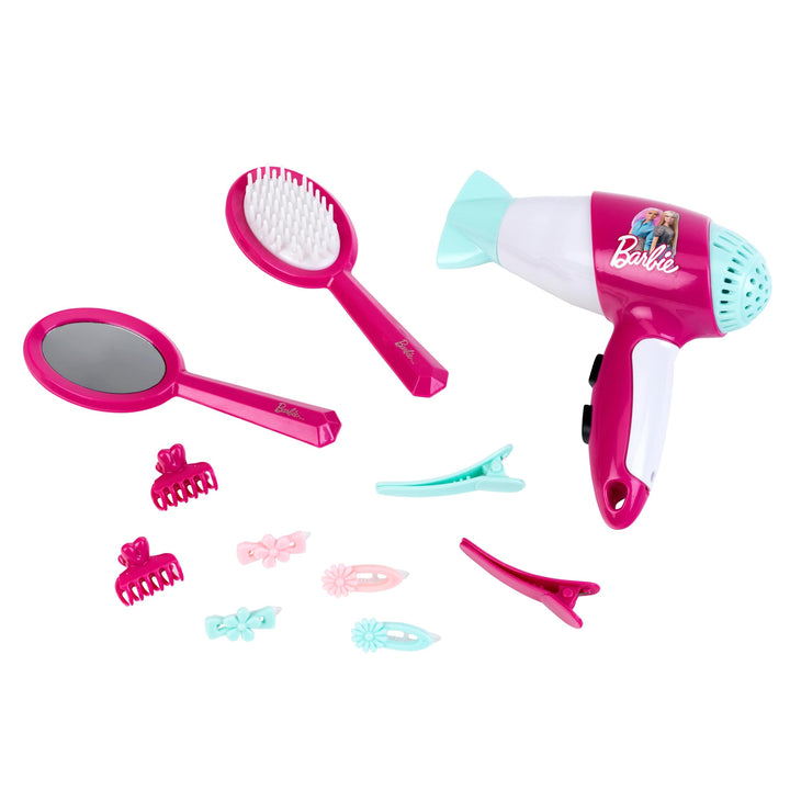 Theo Klein 5790 Barbie Frisier-Set I Zubehör und Accessoires im Barbie-Look I Inkl. Kinder-Föhn mit