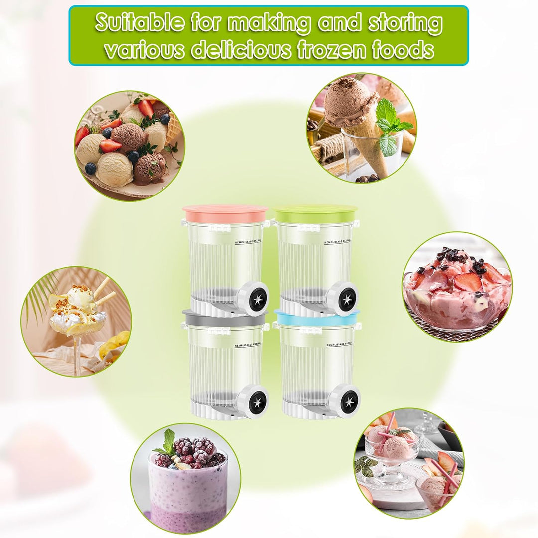 4 Stück Behälter Kompatibel mit Swirl Creamy 450ML Eisbehälter mit luftdichten Deckeln und 4 Löffel