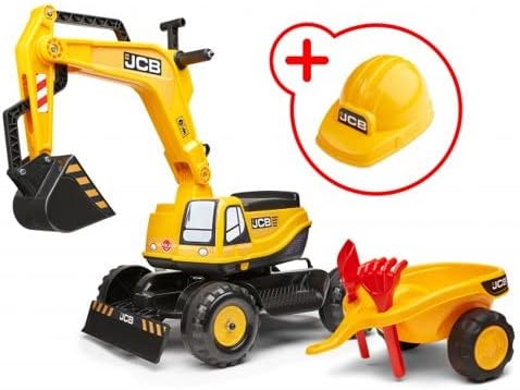 Falk JCB Bagger mit Anhänger und Bauhelm-Für 3 Jahre alt Kabine-Drehsitz-Öffnungssitz anpassbares Ke